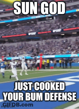 Sun God Just Cooked Your Bum Defense Is Displayed On A Football Field GIF