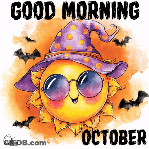 Sun In Witch Hat And Sunglasses Saying Good Morning October GIF