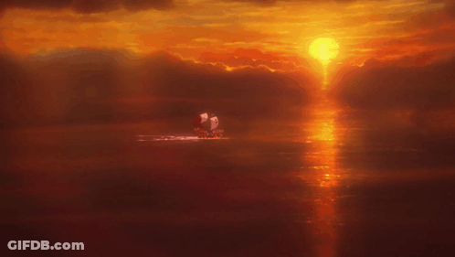 Sun Setting Over Water With Boat GIF
