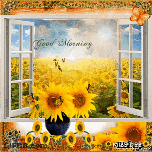 Sunflower Field Saying Good Morning GIF