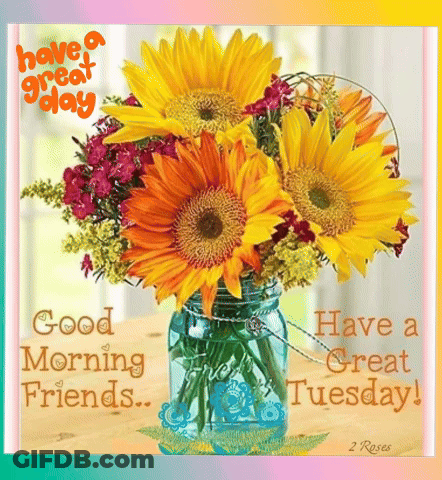 Sunflowers In Mason Jar Saying Have A Great Day Good Morning Friends GIF