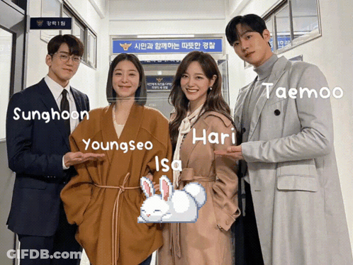 Sunghoon Youngseo Hari And Taemoo Posing For Picture GIF