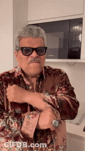 Sunglasses Man In Floral Shirt At Microwave GIF