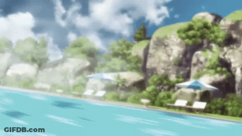 Sunny Swimming Pool With Rocks And Trees GIF