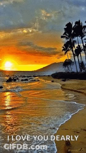 Sunset On Beach With I Love You Dearly GIF