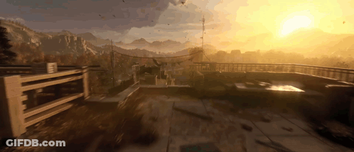 Sunset Over Balcony With Mountains GIF
