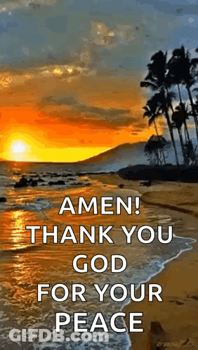 Sunset Over Beach With Palm Trees And Amen Thank You GIF