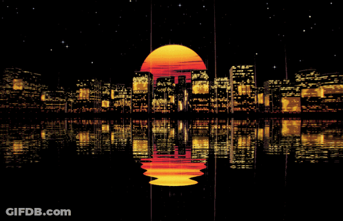 Sunset Over City With Reflection In Water GIF