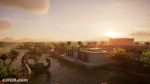 Sunset Over River With Boat GIF