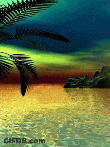 Sunset Over Water With Palm Trees GIF