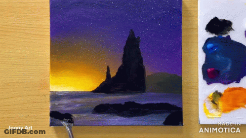 Sunset Painting By Joony Art On Table GIF