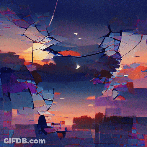 Sunset Painting With Missing Pieces GIF