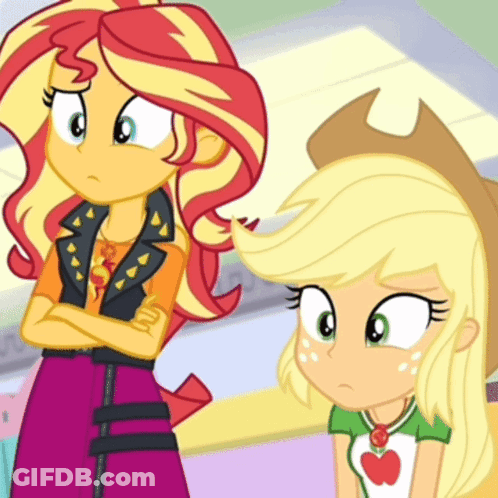 Sunset Shimmer And Applejack Standing Together GIF