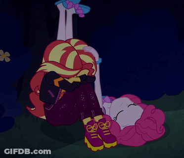Sunset Shimmer Laying Upside Down In Grass GIF