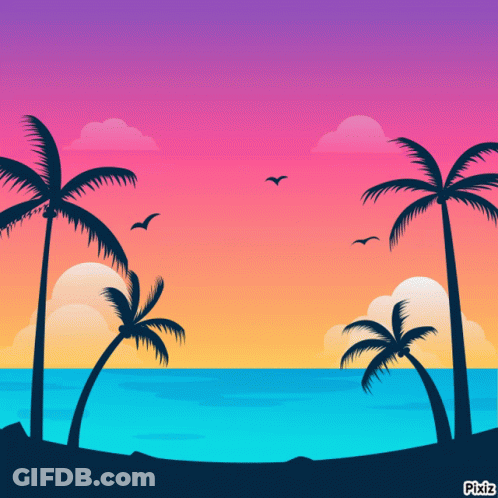 Sunset With Palm Trees And Pixiz GIF