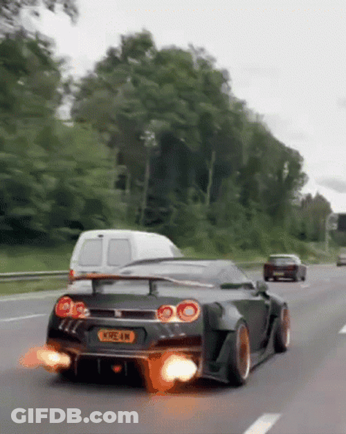 Super Car Back Fire Nissan GTR GIF