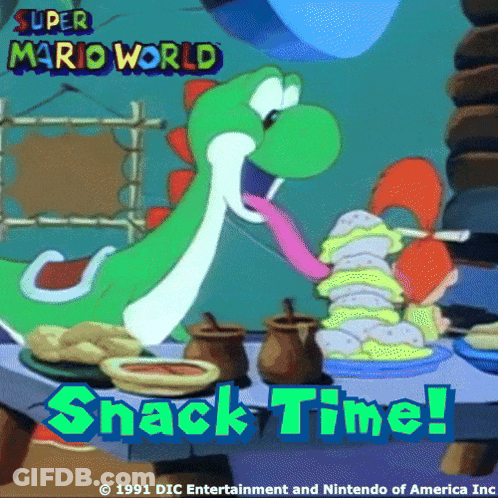 Super Mario World Snack Time Yoshi Eating Sandwiches GIF