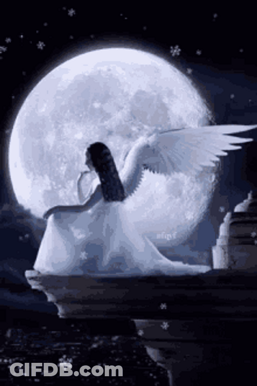 Super Moon And Angel On Cliff GIF