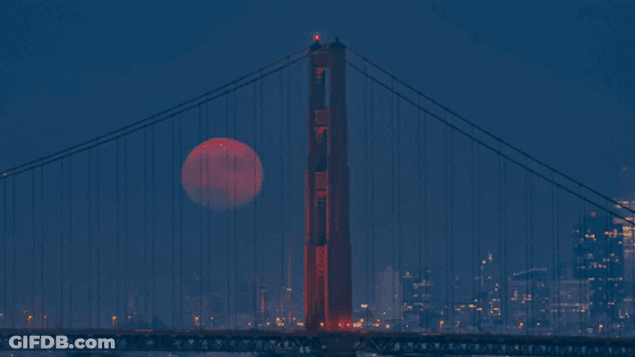 Super Moon Rising Behind Bridge GIF