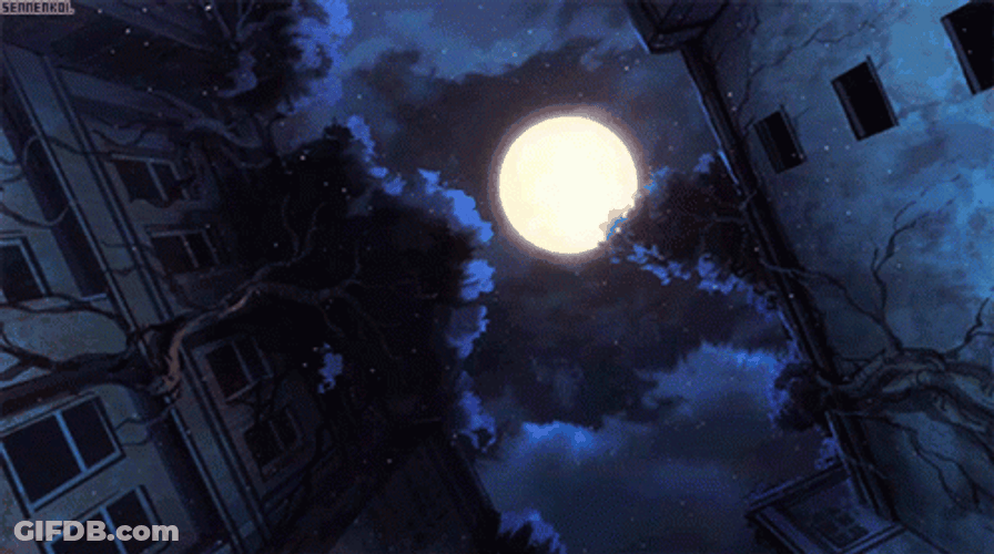 Super Moon Shining Between Buildings GIF