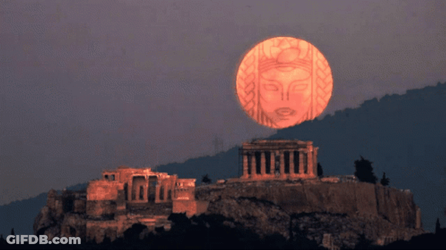 Super Moon With Face In Greece GIF