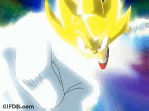Super Sonic From Sonic The Hedgehog Is Flying Through The Air With A Light Coming Out Of His Mouth . GIF