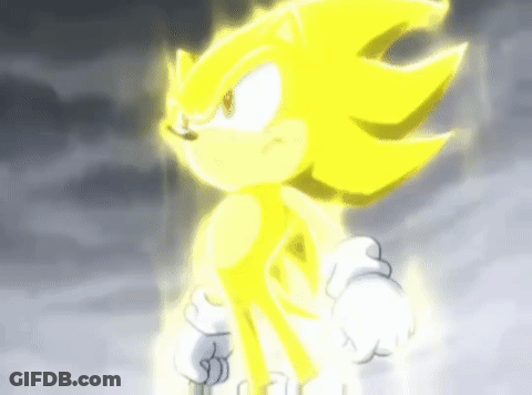 Super Sonic Is A Cartoon Character From The Video Game Sonic The Hedgehog . He Is Glowing In The Dark . GIF