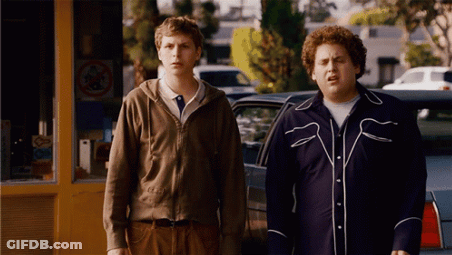 Superbad Jonah Hill And Michael Cera Standing GIF