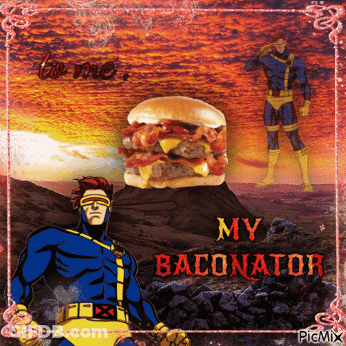 Superhero And Baconator Hamburger GIF