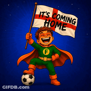 Superhero Boy Holding Flag Saying It's Coming Home GIF