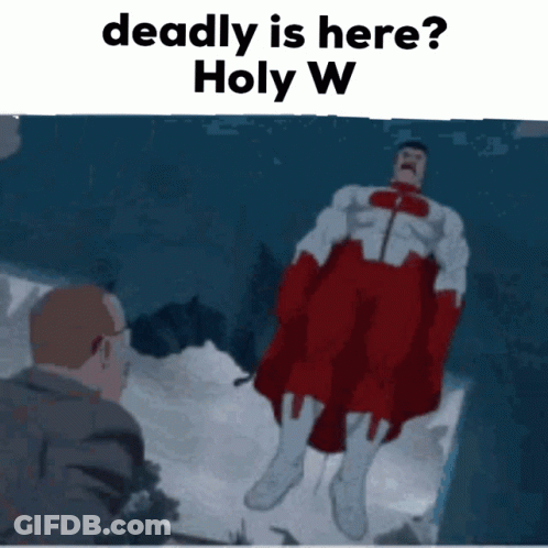 Superhero Cartoon With Words Deadly Is Here Holy W GIF