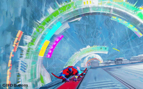 Superhero Going Down Staircase With Spiderman Sign GIF