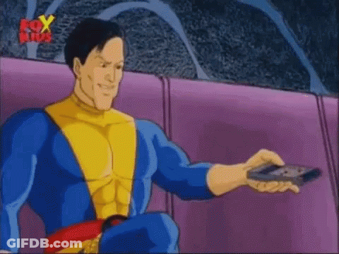 Superhero Holding Remote Control GIF
