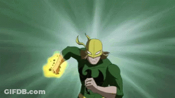 Superhero In Green And Yellow Running With Object GIF