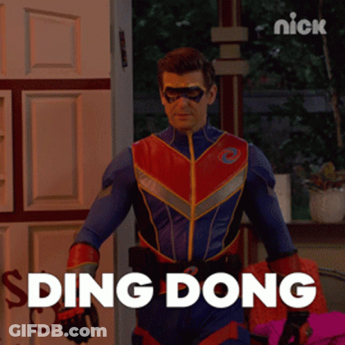 Superhero Man At Ding Dong Door GIF
