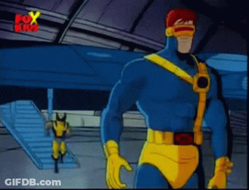 Superhero Man In Blue And Yellow With Fox Logo GIF