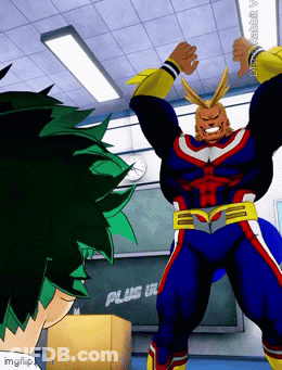 Superhero Man In Front Of Plus Ultra Chalkboard GIF