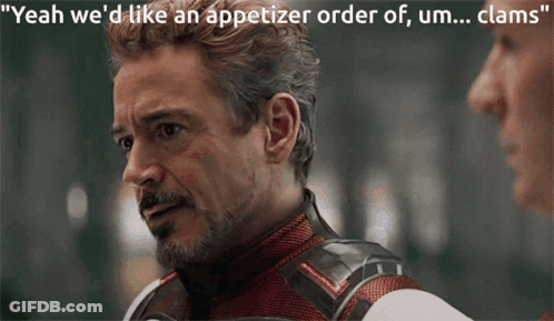 Superhero Man Saying Yeah We'd Like An Appetizer Order Of Um Clams GIF