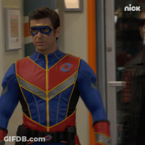 Superhero Man Standing Before Nick Door GIF