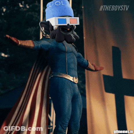 Superhero Man Wearing 3D Glasses And Cape GIF