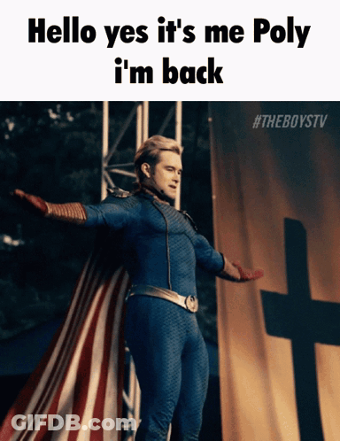 Superhero Saying Poly I'm Back At Cross GIF