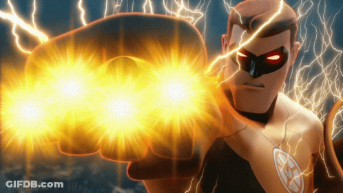 Superhero Throwing Punch With Lightning GIF