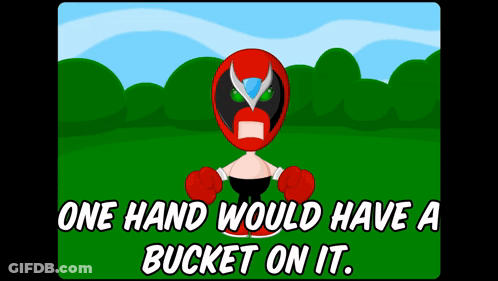 Superhero With Bucket On One Hand GIF