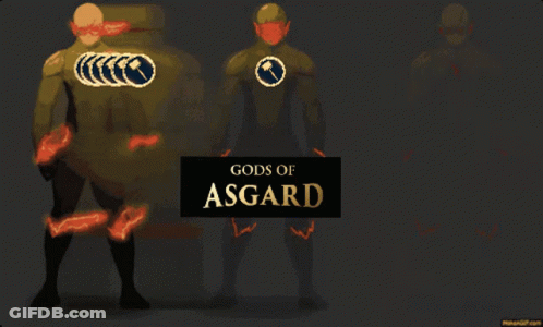 Superhero With Gods Of Asgard Above GIF