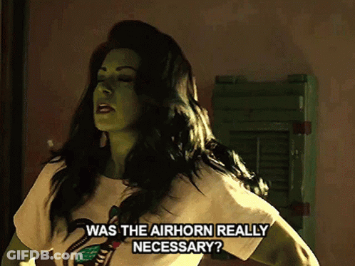 Superhero Woman Saying Was Airhorn Really Necessary GIF