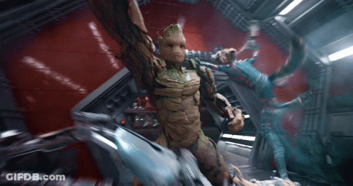 Superheroes Fighting Including Groot GIF