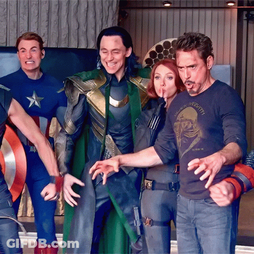 Superheroes Posing With Infinity War Shirt GIF