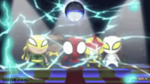 Superheroes Standing In Front Of Disco Ball GIF