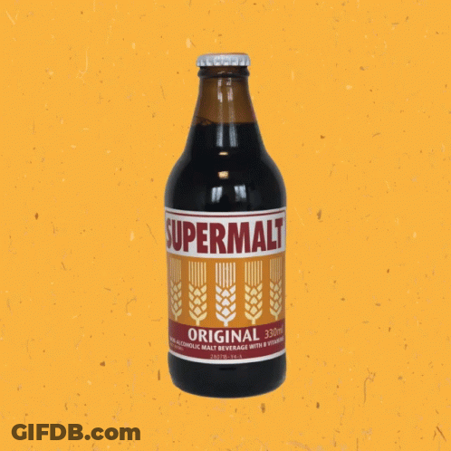 Supermalt Original Bottle And Like Icon On Yellow GIF
