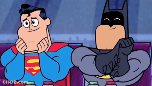 Superman And Batman Sit Next To Each Other In A Cartoon GIF